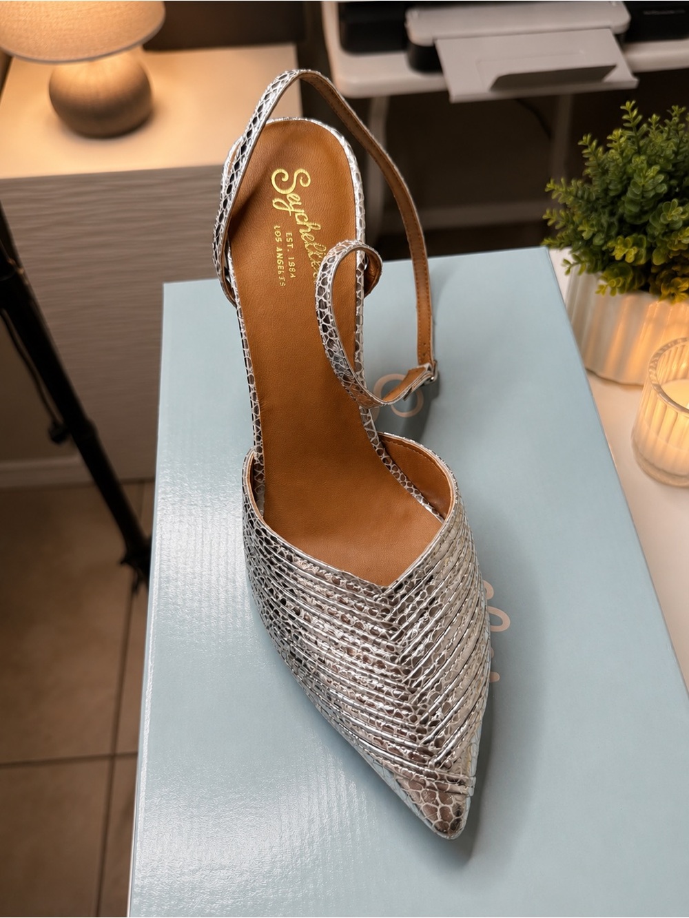 Seychelles Silver Pointed Ankle-Strap Stiletto Heels